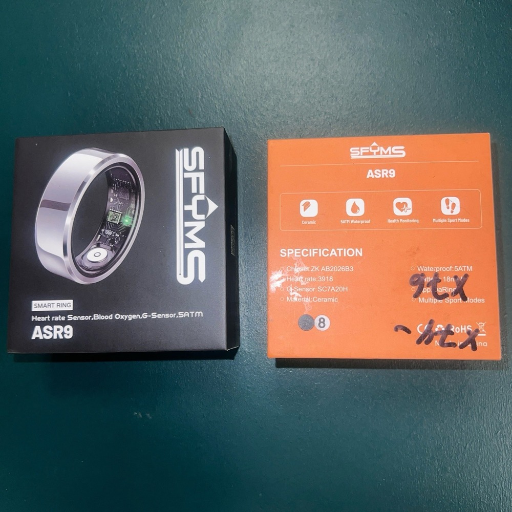 SFYMS ASR9 Smart Ring Ceramic Heart Rate Blood Oxygen Sensor 5ATM Black Size 8